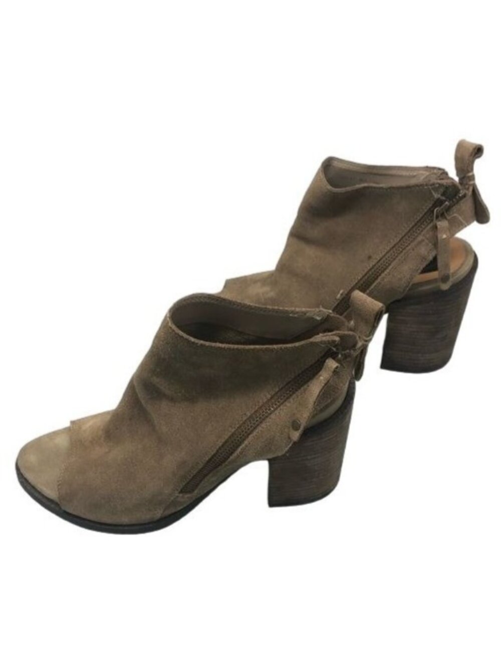 dolce vita brown suede zip up chunk heel open toe shoes size 9.5 READ
